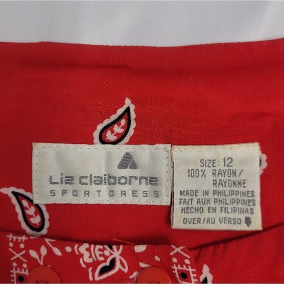 VINTAGE 90s dress Liz Claiborne red bandana print southwestern midi M - Picture 5 of 9